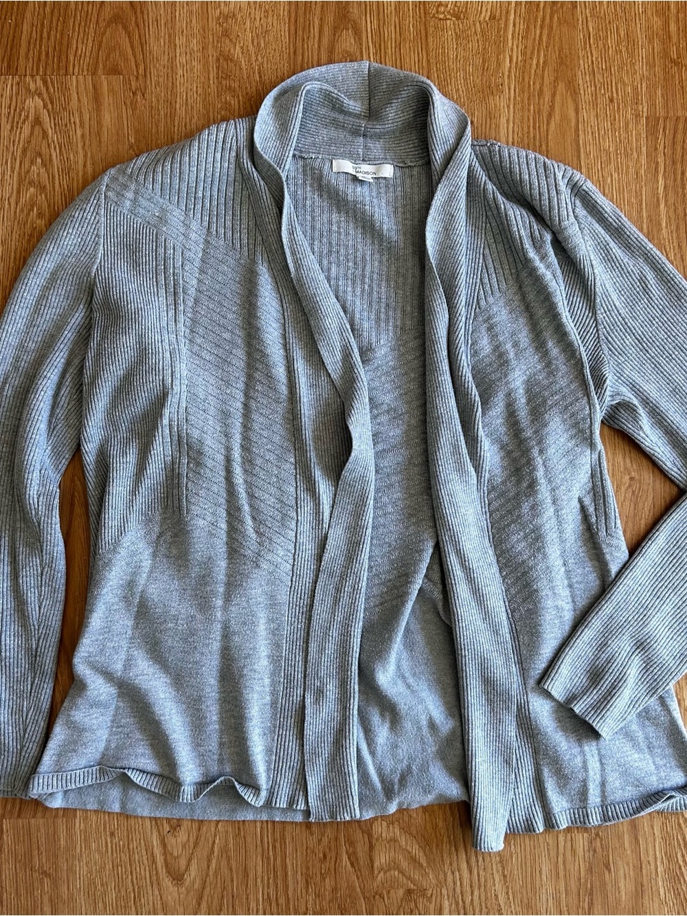 Madison Light Gray Ribbed Open-Front Cardigan